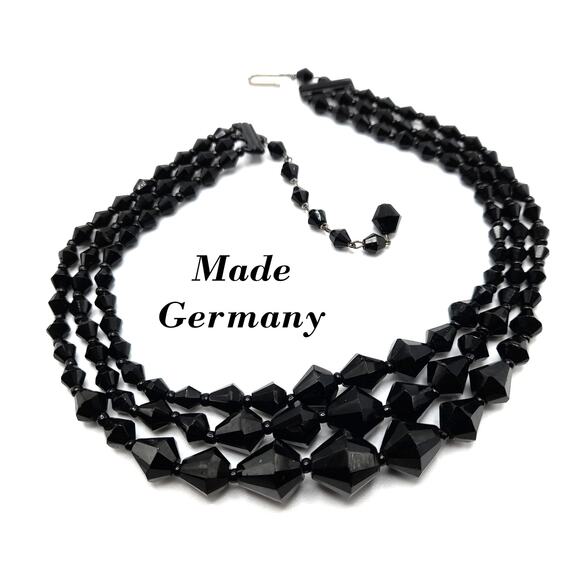 Vintage Germany Black Glass Beaded Necklace, 16", 1940s - Picture 5 of 10